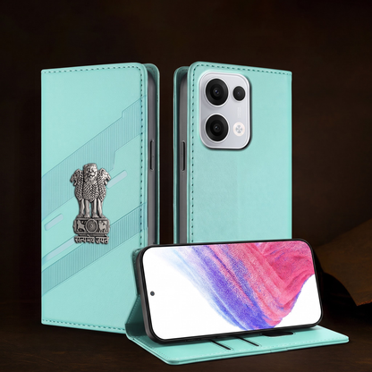 Oppo Reno 13 5G Satyamev Jayate 3D Emblem Magnetic Flip Wallet Case