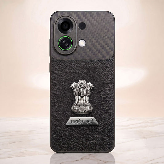Oppo K13 Turbo 5G Satyamev Jayate 2-in-1 Emblem Carbon Fiber Leather Phone Case