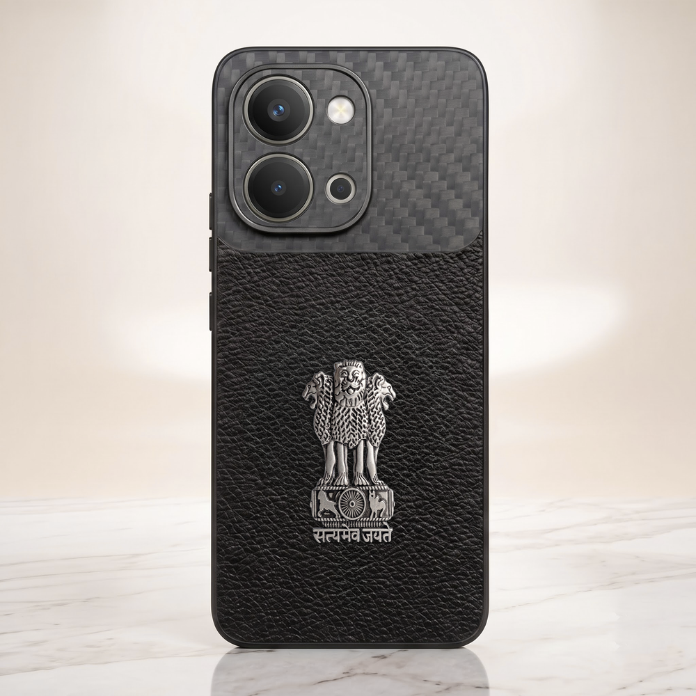 Vivo T5x 5G  Satyamev Jayate Carbon Fiber Leather Hybrid Phone Case