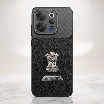 Vivo V70 5G Satyamev Jayate 2-in-1 Emblem Carbon Fiber Leather Phone Case