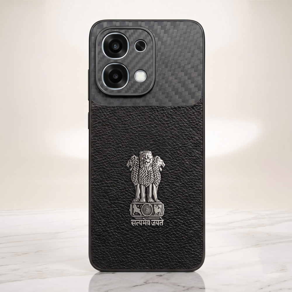 Oppo F31 5G Satyamev Jayate Carbon Fiber Leather Hybrid Phone Case