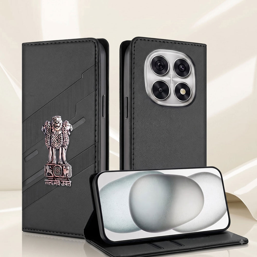 Oppo F29 Pro 5G Satyamev Jayate 3D Emblem Magnetic Flip Wallet Case