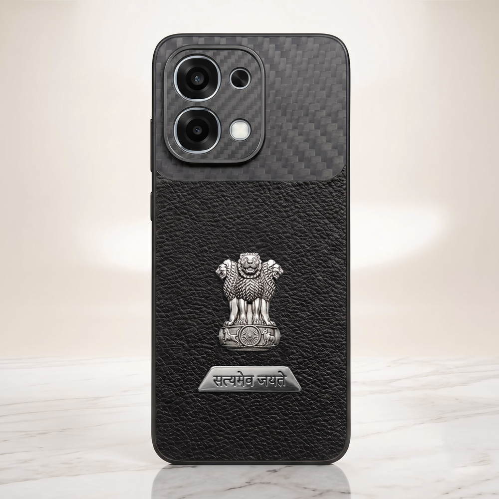 Oppo F31 5G Satyamev Jayate 2-in-1 Emblem Carbon Fiber Leather Phone Case