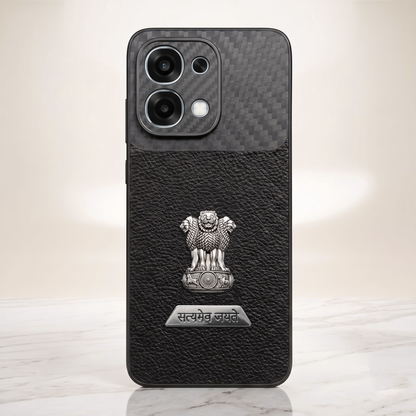 Oppo F31 5G Satyamev Jayate 2-in-1 Emblem Carbon Fiber Leather Phone Case