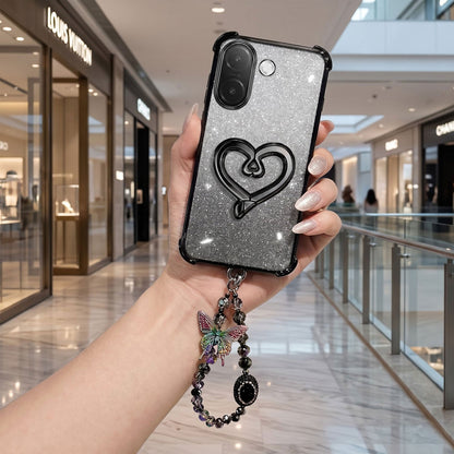 Vivo V60e 5G Luxury Shimmer Airbag Heart Stand Case with Charm Strap
