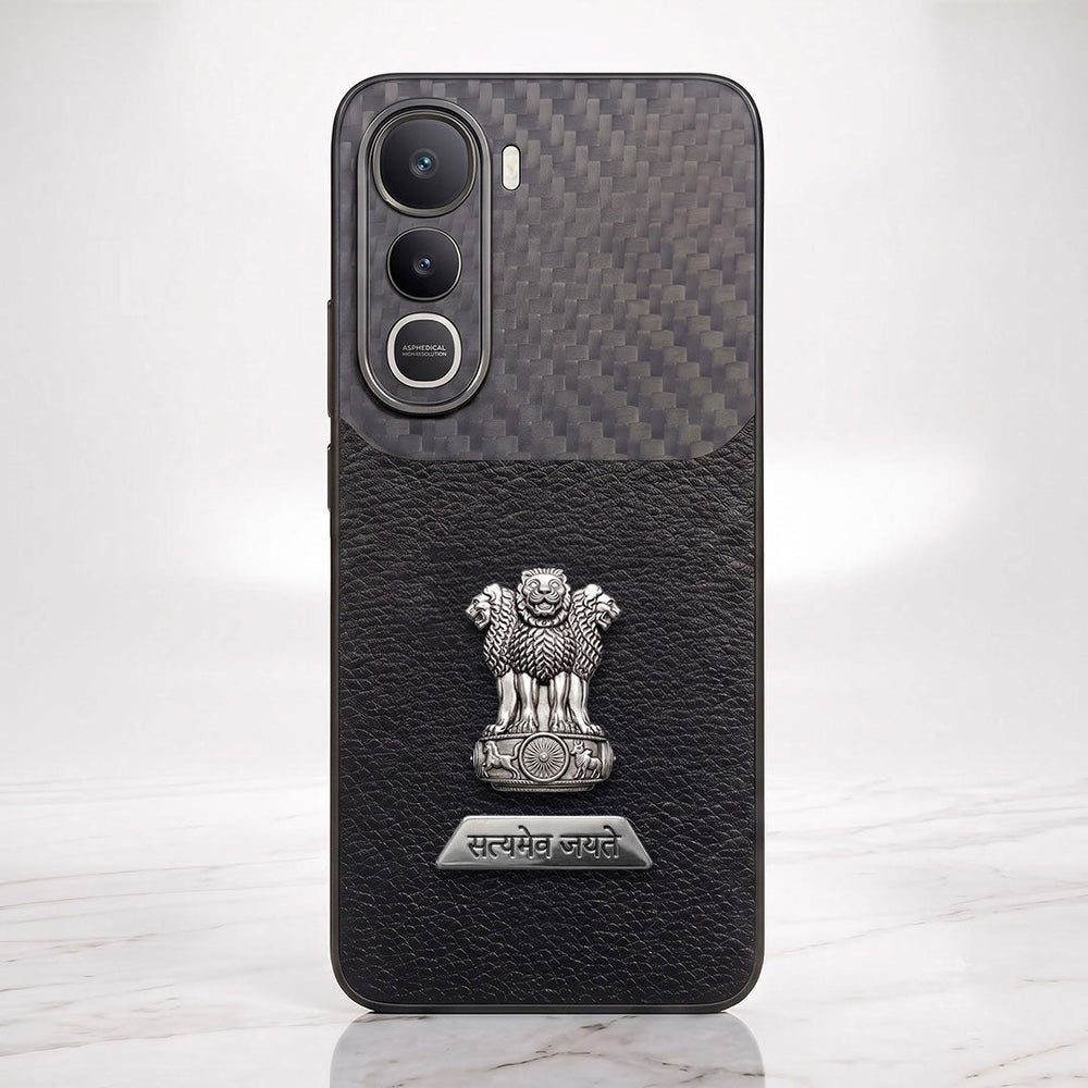 Vivo Y400 Pro 5G Satyamev Jayate 2-in-1 Emblem Carbon Fiber Leather Phone Case