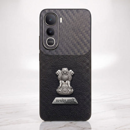 Vivo Y400 Pro 5G Satyamev Jayate 2-in-1 Emblem Carbon Fiber Leather Phone Case