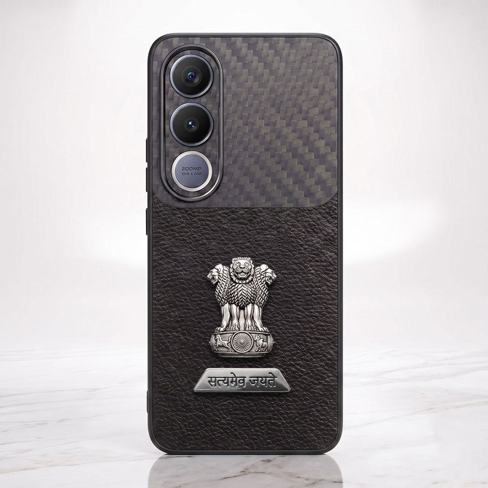 Vivo V70 FE 5G Satyamev Jayate 2-in-1 Emblem Carbon Fiber Leather Phone Case