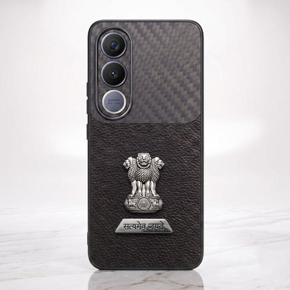 Vivo V70 FE 5G Satyamev Jayate 2-in-1 Emblem Carbon Fiber Leather Phone Case