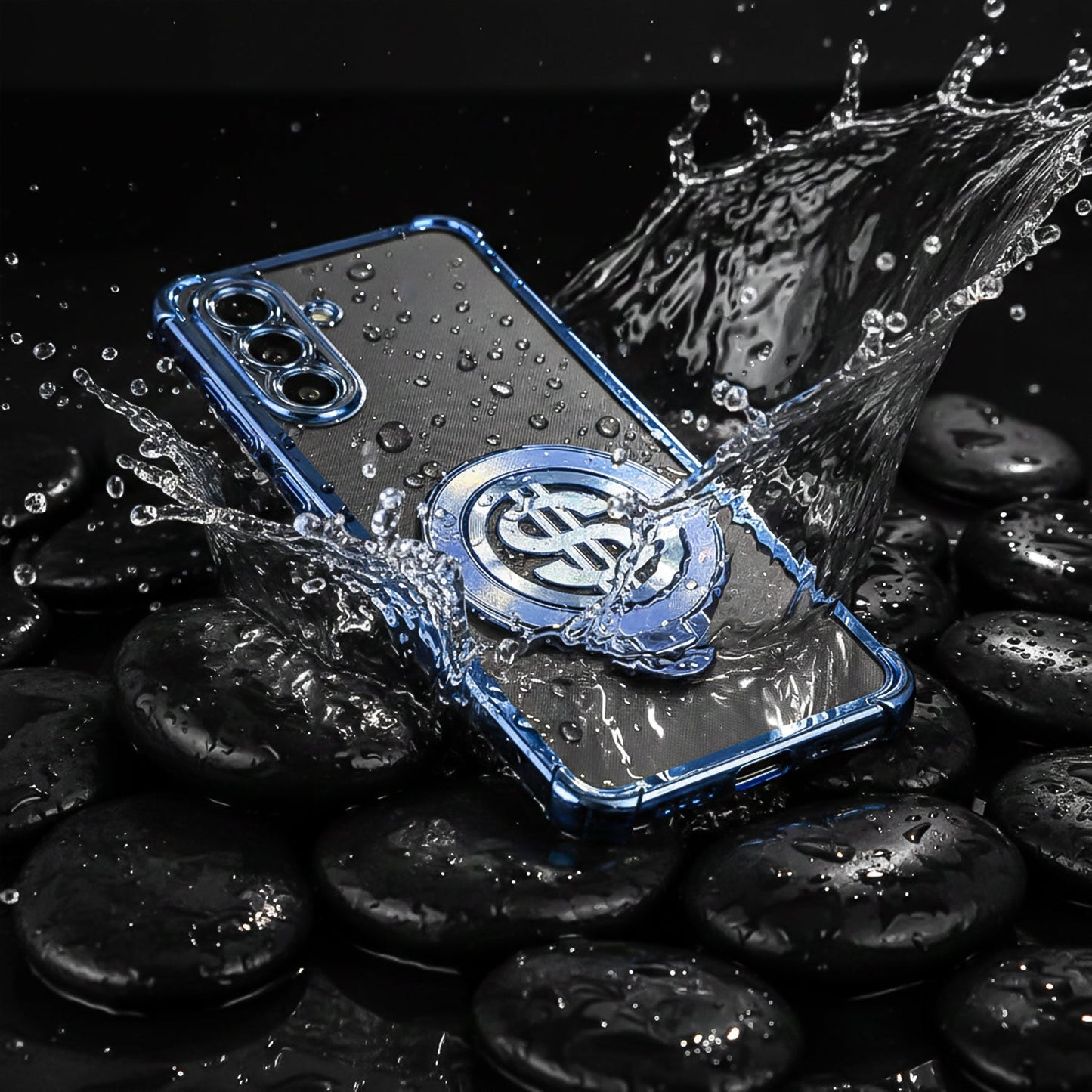 Samsung Galaxy A36 5G Phone case with water splashes on a dark stone background