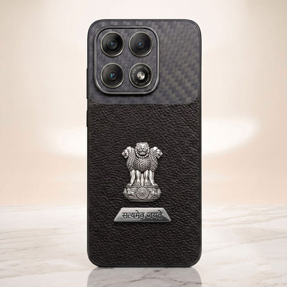 Motorola Edge 70 Pro 5G Satyamev Jayate 2-in-1 Emblem Carbon Fiber Leather Phone Case