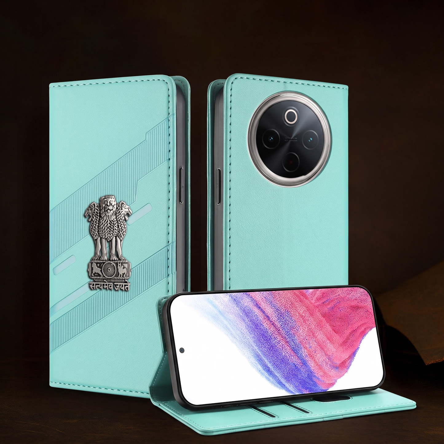 Vivo T4 5G Satyamev Jayate 3D Emblem Magnetic Flip Wallet Case