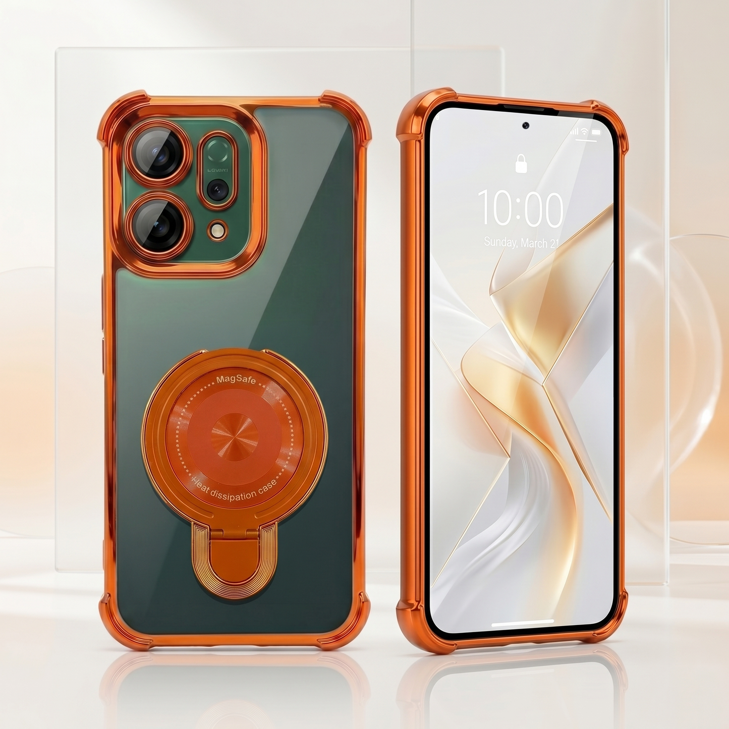 Oppo Reno 14 5G Invincible Bracket Ring Stand Airbag Cosmic Orange Case