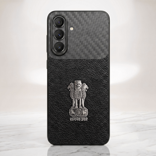 Samsung Galaxy A57 5G Satyamev Jayate Carbon Fiber Leather Hybrid Phone Case