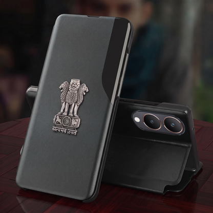Vivo Y28 5G Satyamev Jayate Half Window Leather Flip Case
