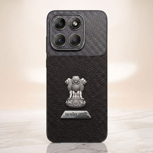 Motorola Edge 60 Pro 5G Satyamev Jayate 2-in-1 Emblem Carbon Fiber Leather Phone Case
