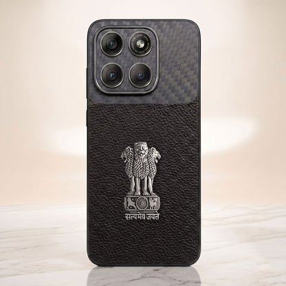 Motorola Edge 70 5g Satyamev Jayate Carbon Fiber Leather Hybrid Phone Case