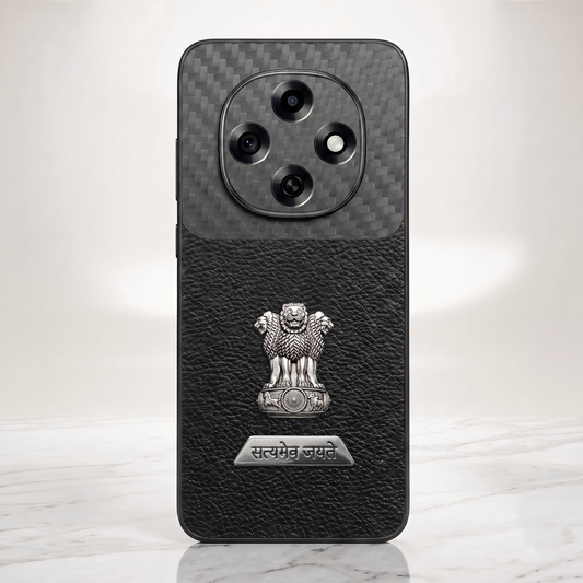 Oppo F31 Pro 5G Satyamev Jayate 2-in-1 Emblem Carbon Fiber Leather Phone Case