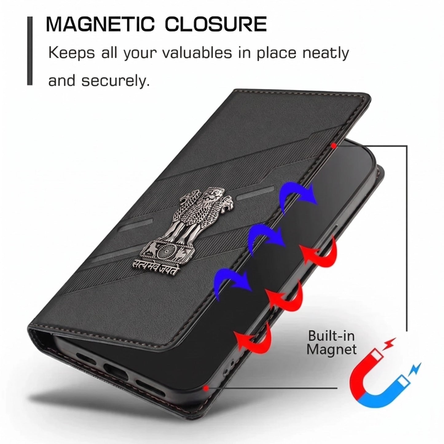 Oppo F27 Pro+ 5G Satyamev Jayate 3D Emblem Magnetic Flip Wallet Case