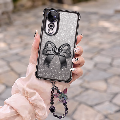 Vivo V40 Pro 5G Luxury Shimmer Airbag Bow Stand Case with Charm Strap