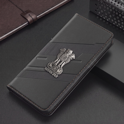 Oppo Reno 13 5G Satyamev Jayate 3D Emblem Magnetic Flip Wallet Case