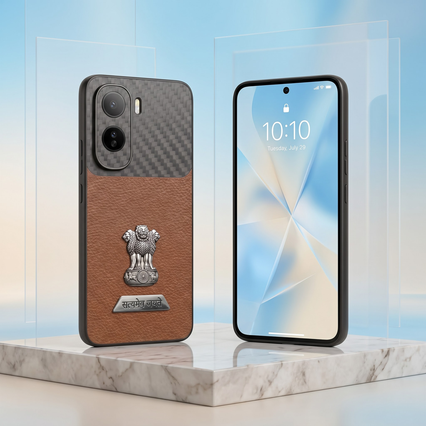 Vivo T5 Pro 5G Satyamev Jayate 2-in-1 Emblem Carbon Fiber Leather Phone Case