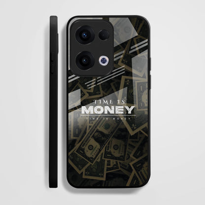 Oppo Reno 13 5G Premium Acrylic Shockproof Glass Back Case (Time is Money)