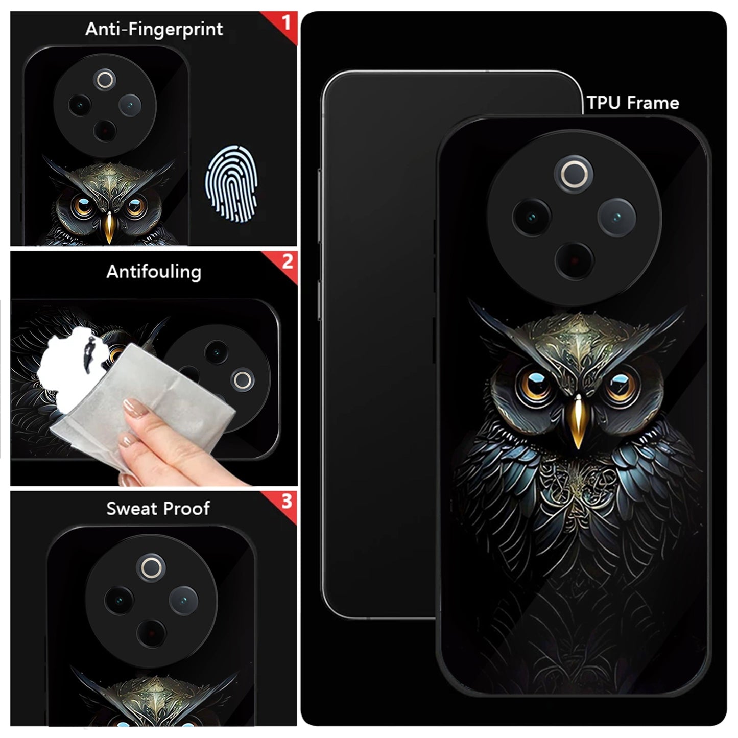 Vivo T4 5G Premium Acrylic Shockproof Glass Back Case (Midnight Owl)