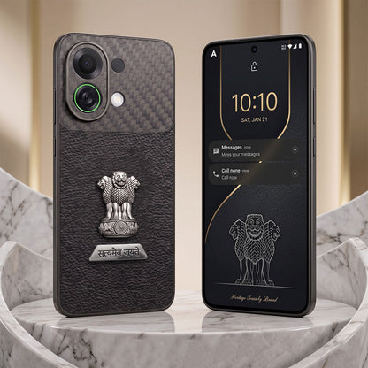 Oppo K13 Turbo 5G Satyamev Jayate 2-in-1 Emblem Carbon Fiber Leather Phone Case