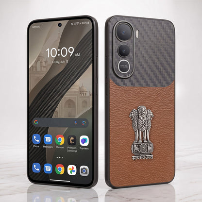 Vivo Y400 Pro 5G Satyamev Jayate Carbon Fiber Leather Hybrid Phone Case