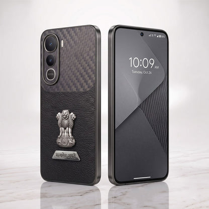Vivo Y400 Pro 5G Satyamev Jayate 2-in-1 Emblem Carbon Fiber Leather Phone Case