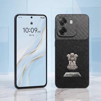 Oppo K14 5G Satyamev Jayate 2-in-1 Emblem Carbon Fiber Leather Phone Case