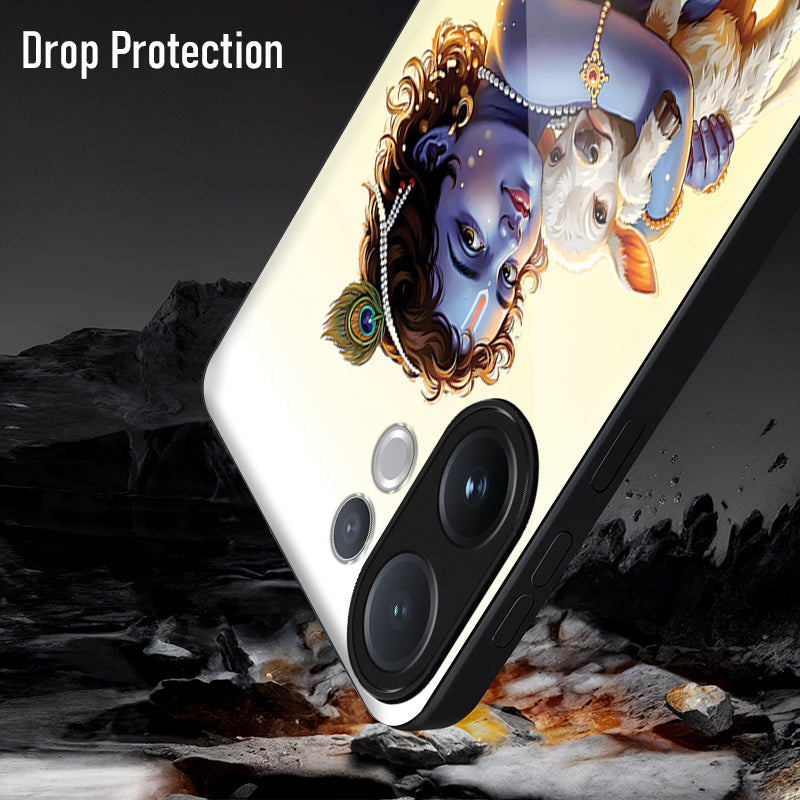 Vivo V60 5G Premium Acrylic Shockproof Glass Back Case (Cute Krishna)