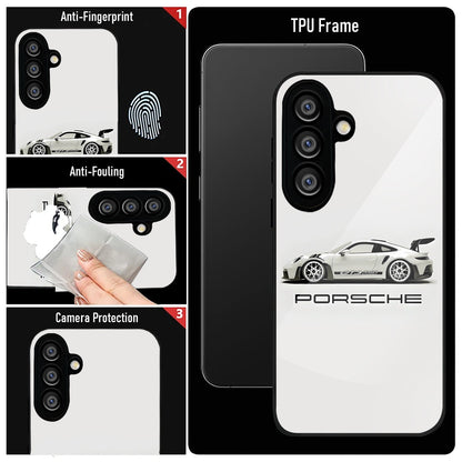 Samsung Galaxy A36 5G Premium Acrylic Shockproof Glass Back Case (White Porsche)