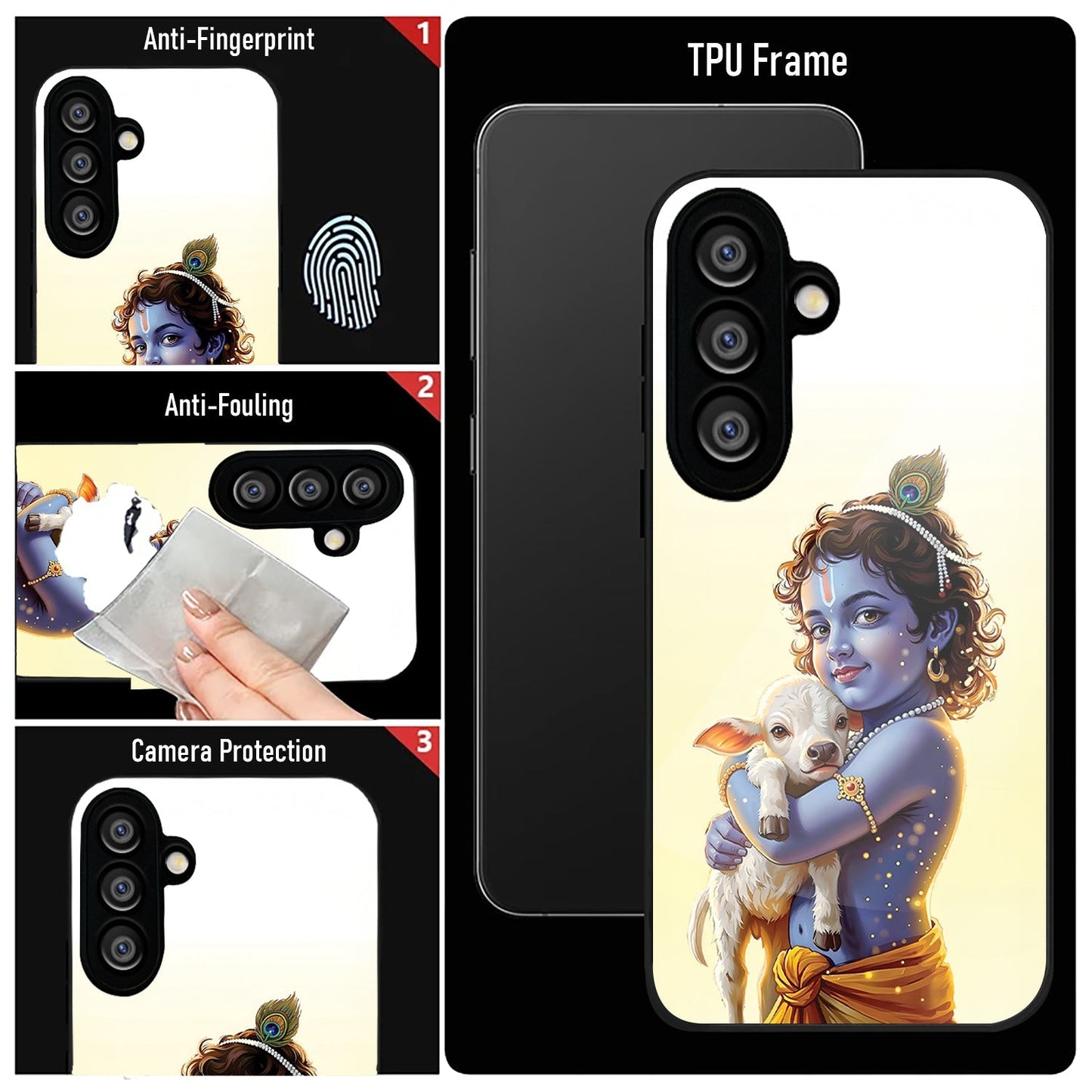 Samsung Galaxy A56 Premium Acrylic Shockproof Glass Back Case (Cute Krishna)
