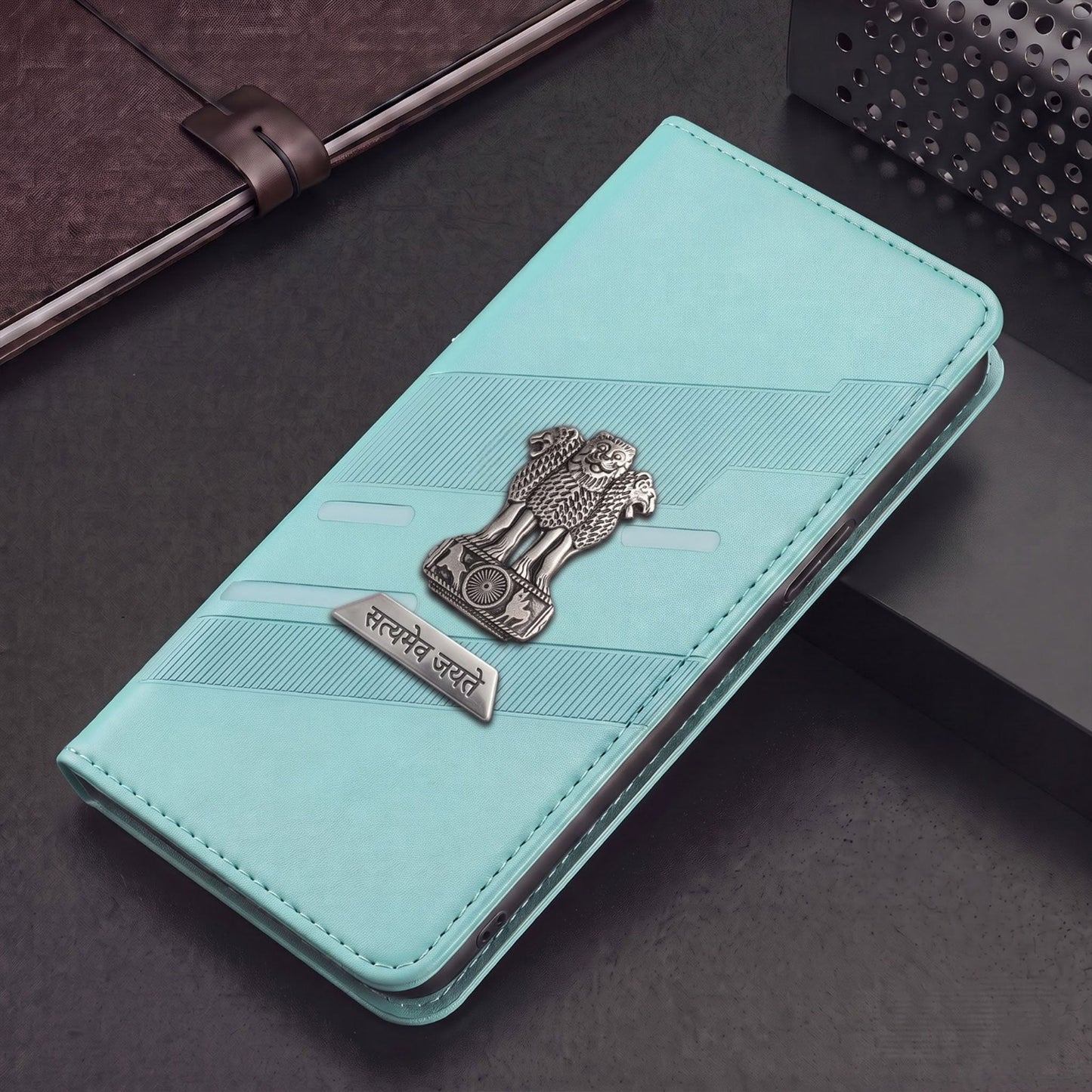 Redmi Note 14 Pro+ 5G Metal Satyamev Jayate 2-in-1 Emblem Magnetic Flip Wallet Case