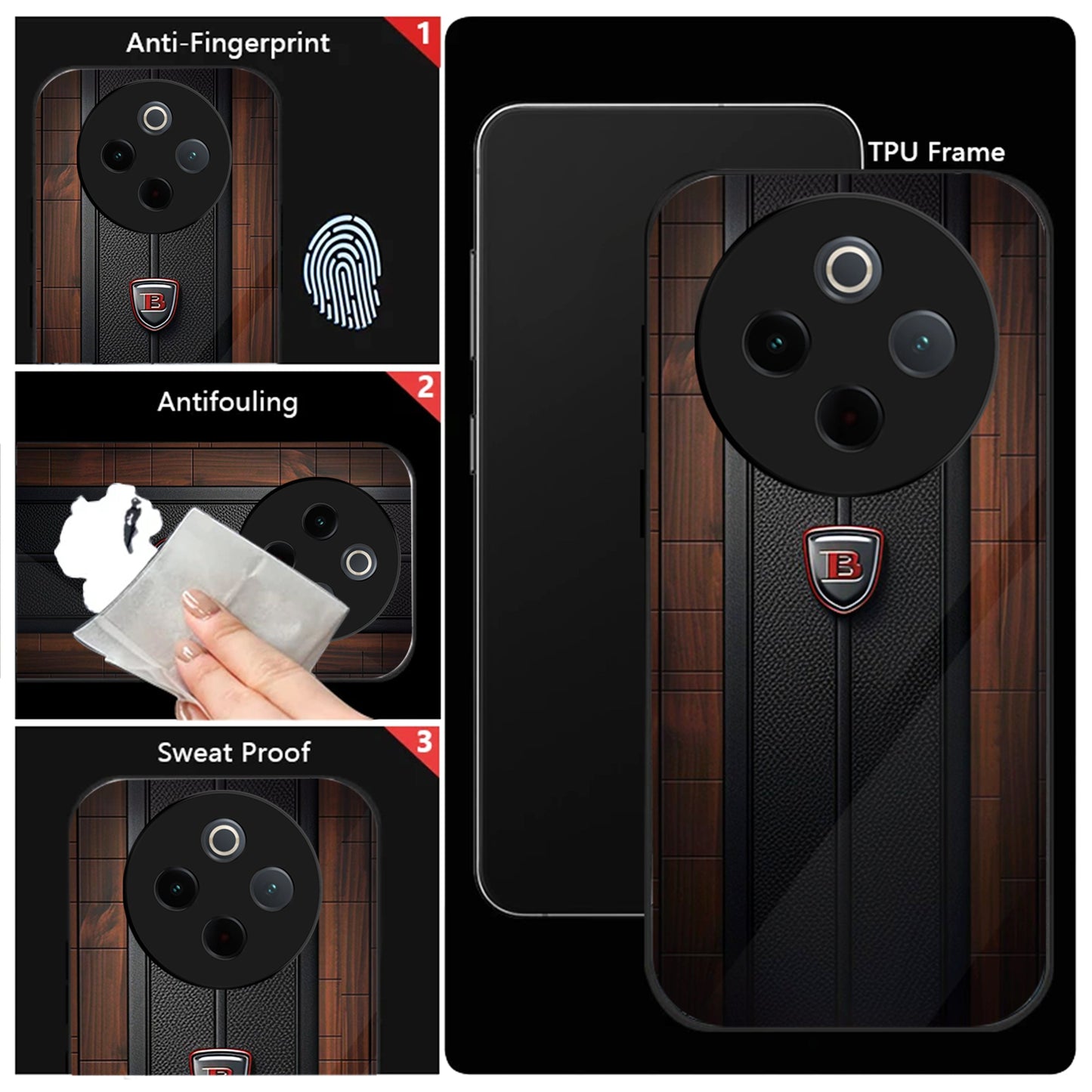 Vivo T4 5G Premium Acrylic Shockproof Glass Back Case (Carbon Oak)