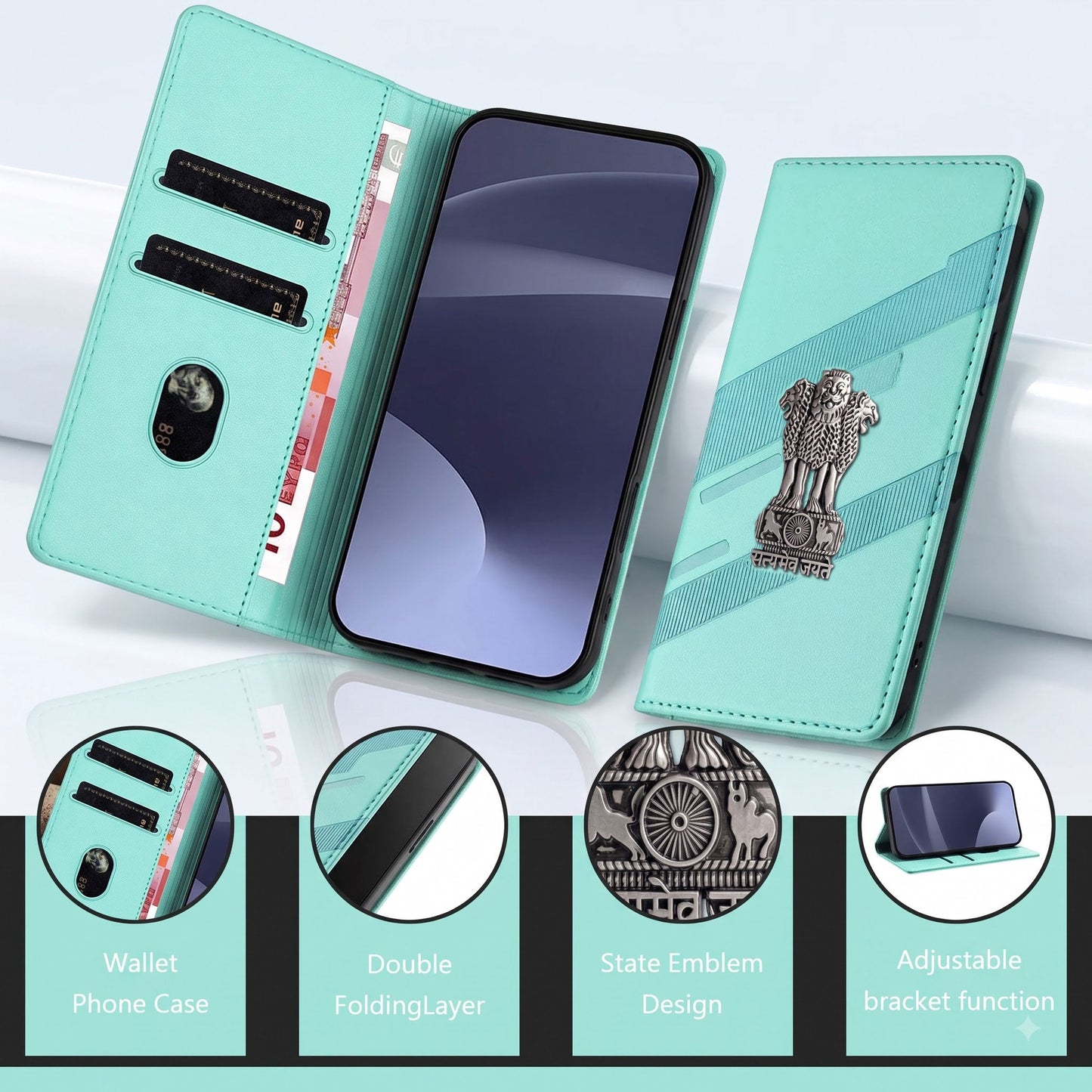 Samsung Galaxy A56 5G Satyamev Jayate 3D Emblem Magnetic Flip Wallet Case