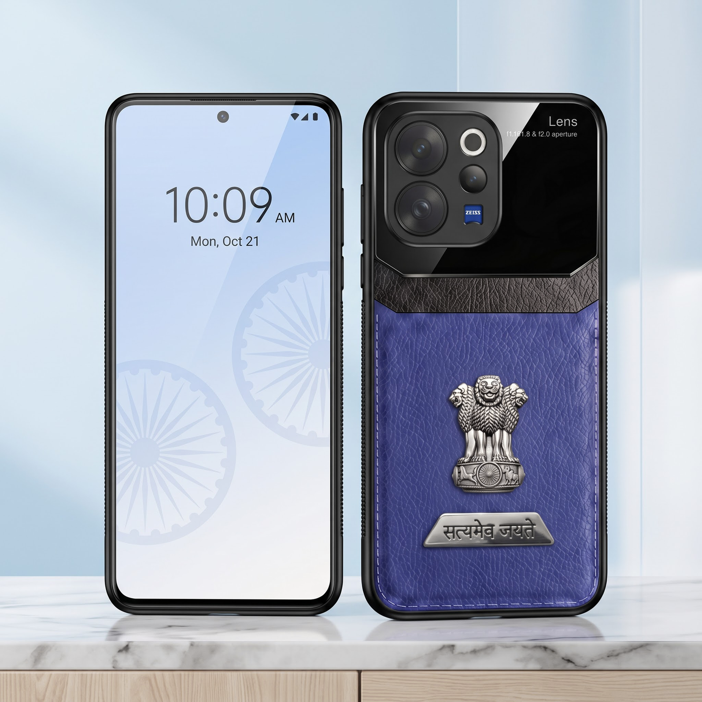 Vivo V70 5G Satyamev Jayate 2-in-1 Emblem Leather Lens Protective Back Case