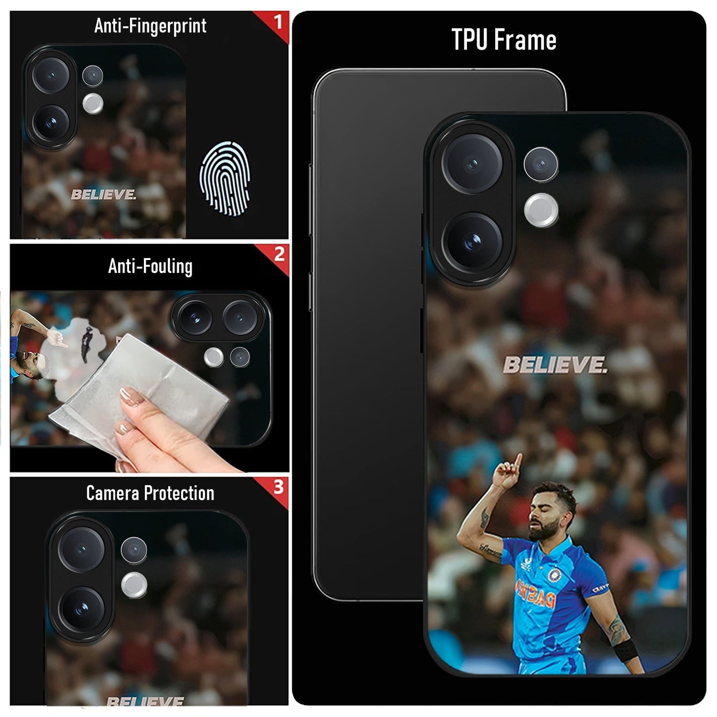 Vivo V60 5G Premium Acrylic Shockproof Glass Back Case (Virat Kohli)