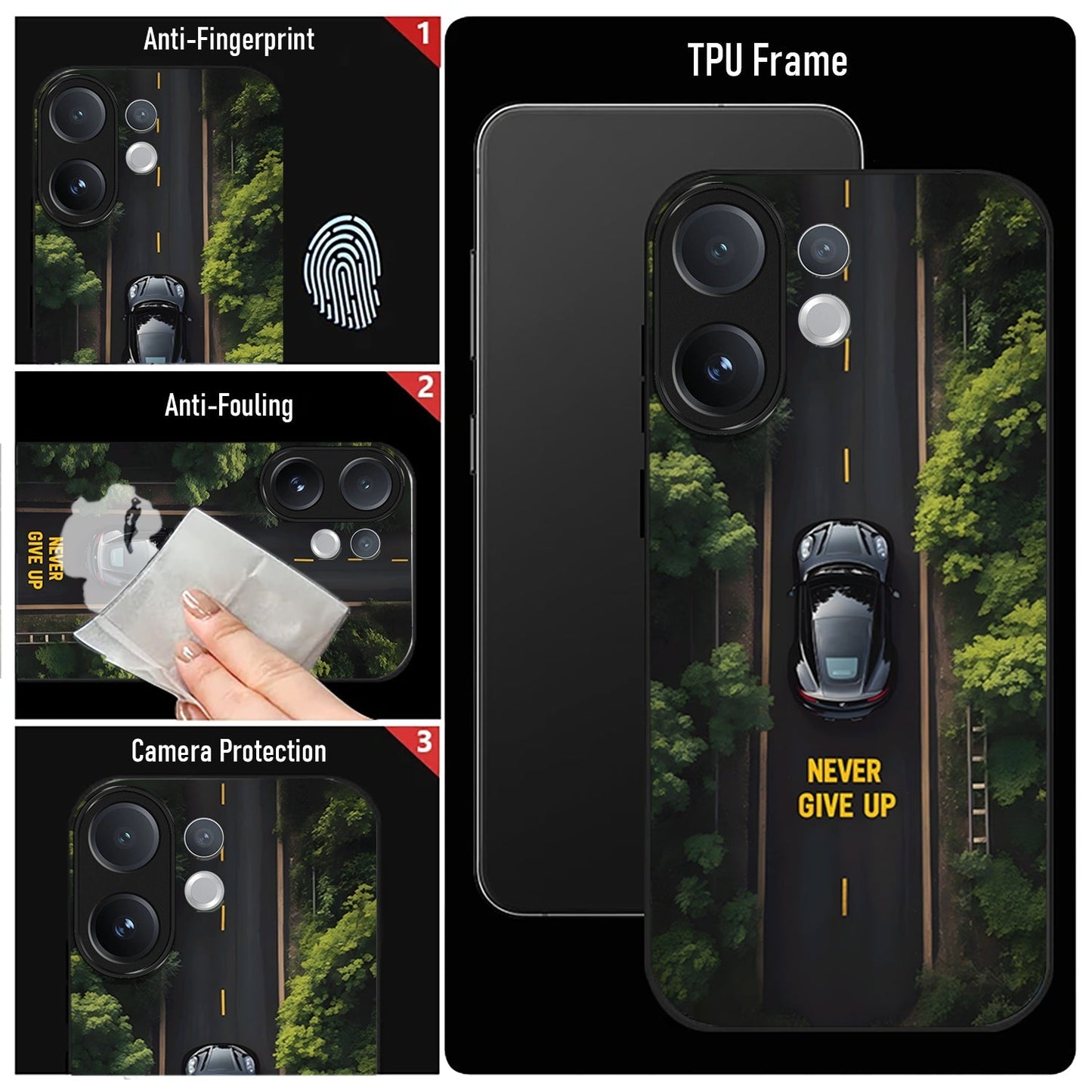 Vivo V60 5G Premium Acrylic Shockproof Glass Back Case (Road Never Give Up)