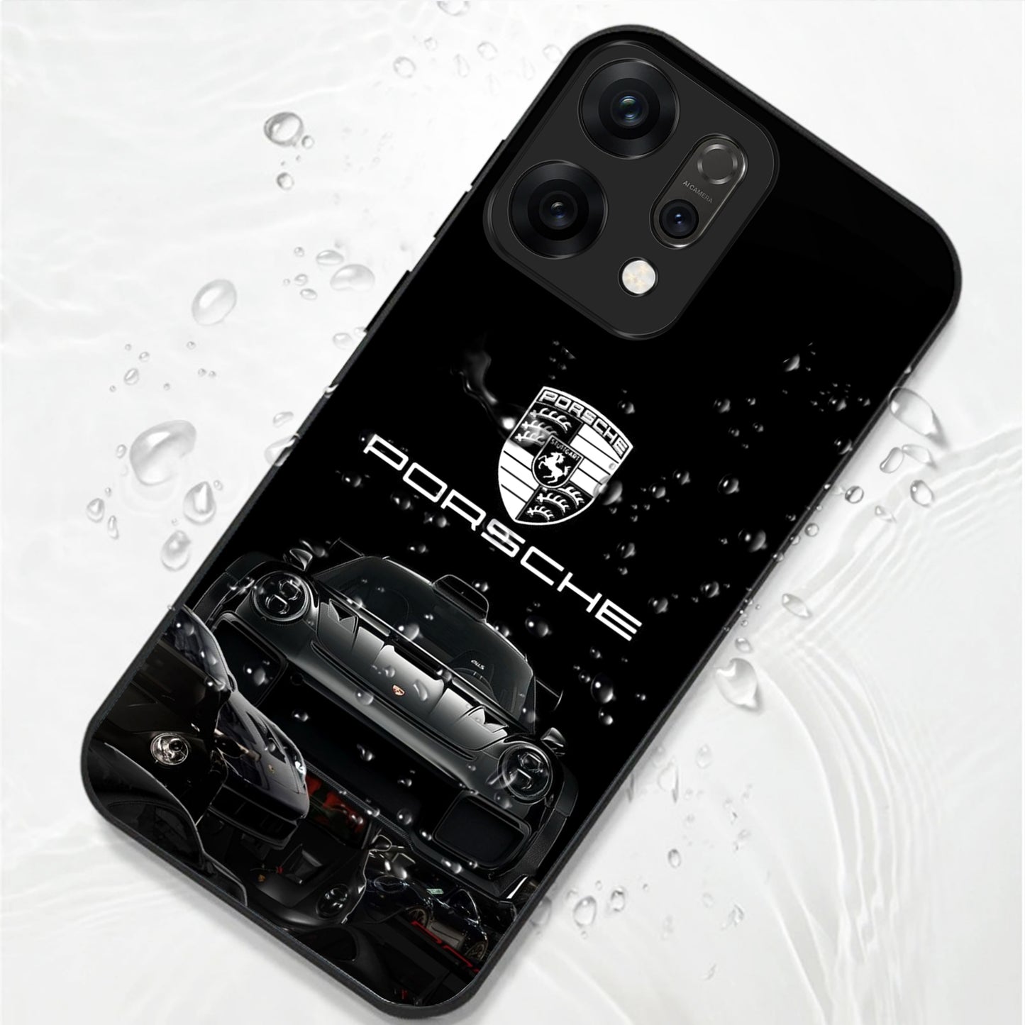 Oppo Reno 14 5G Premium Acrylic Shockproof Glass Back Case (Black Porsche)