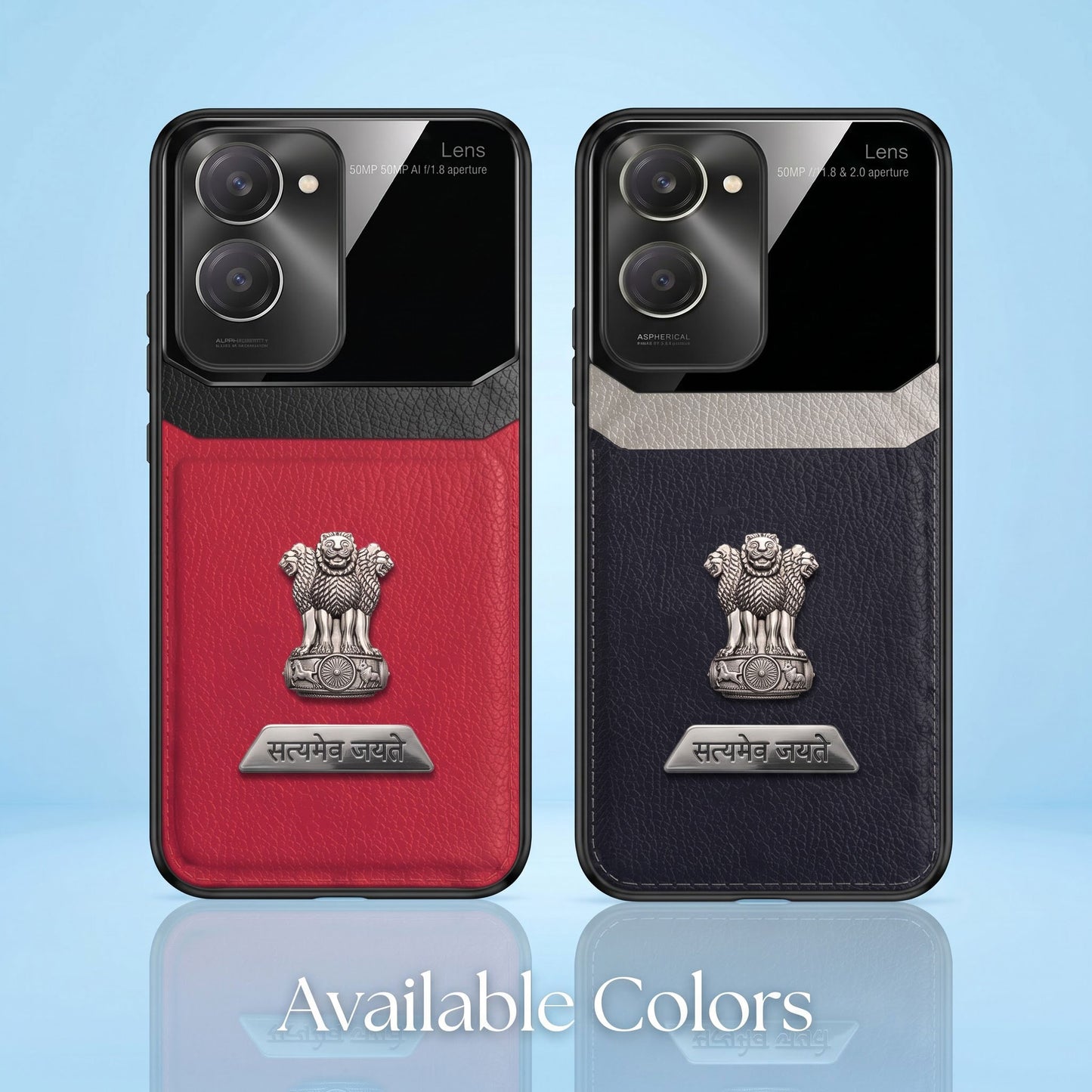 Vivo Y28s 5G Satyamev Jayate 2-in-1 Emblem Leather Lens Protective Back Case