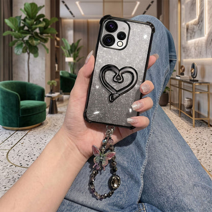 Oppo Reno 15 5G Luxury Shimmer Airbag Heart Stand Case with Charm Strap