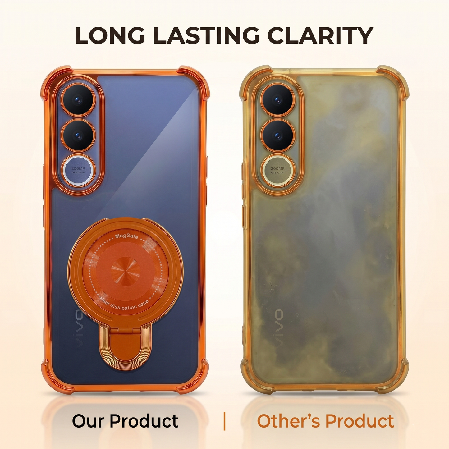Vivo V70 FE 5G Invincible Bracket Ring Stand Airbag Cosmic Orange Case
