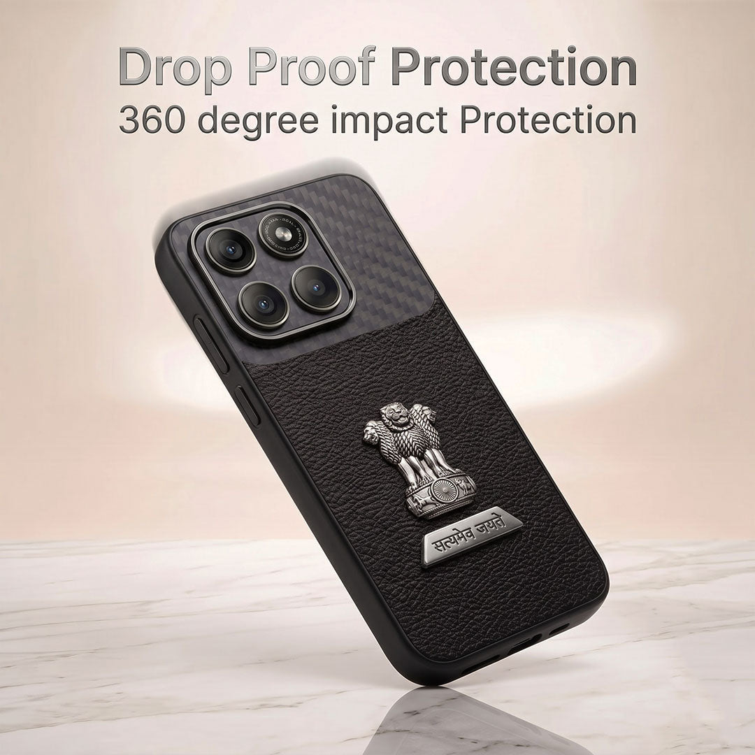 Motorola Edge 70 Fusion 5G Satyamev Jayate 2-in-1 Emblem Carbon Fiber Leather Phone Case