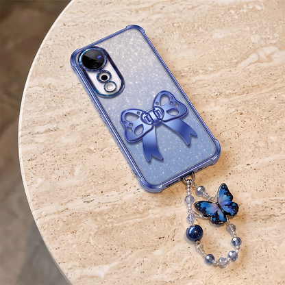 Vivo V40 Pro 5G Luxury Shimmer Airbag Bow Stand Case with Charm Strap