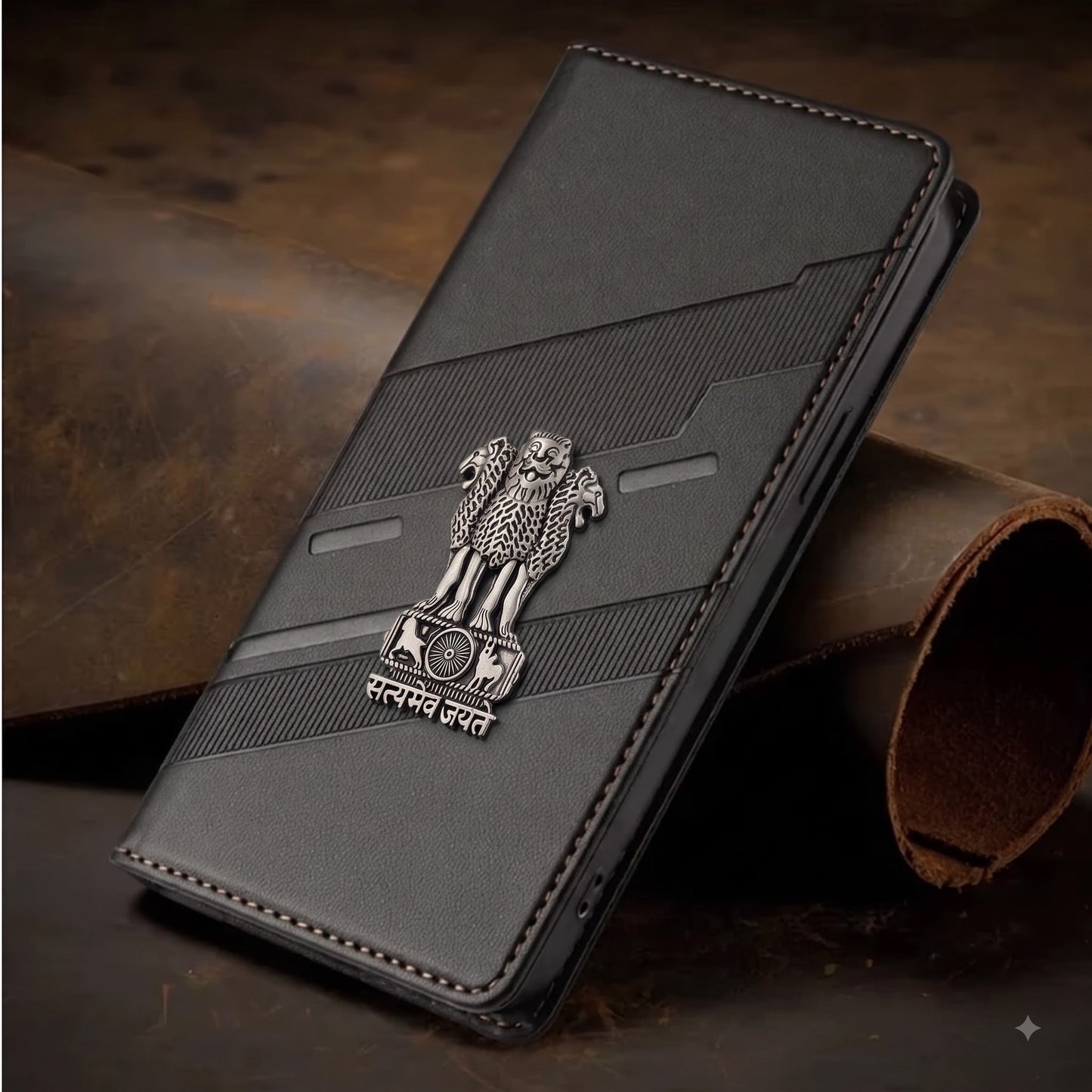 Oppo F27 Pro+ 5G Satyamev Jayate 3D Emblem Magnetic Flip Wallet Case