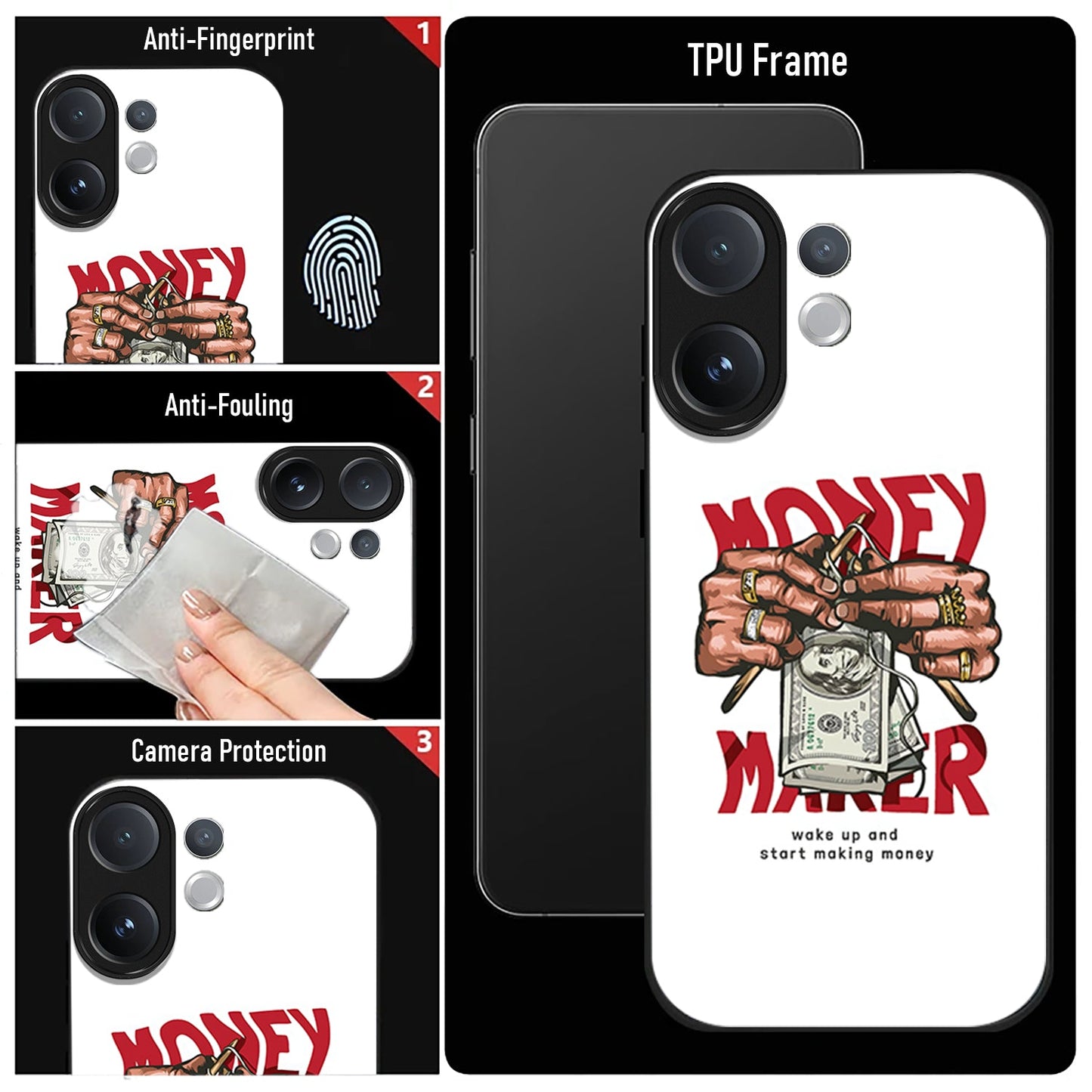 Vivo V60 5G Premium Acrylic Shockproof Glass Back Case (Money Maker)