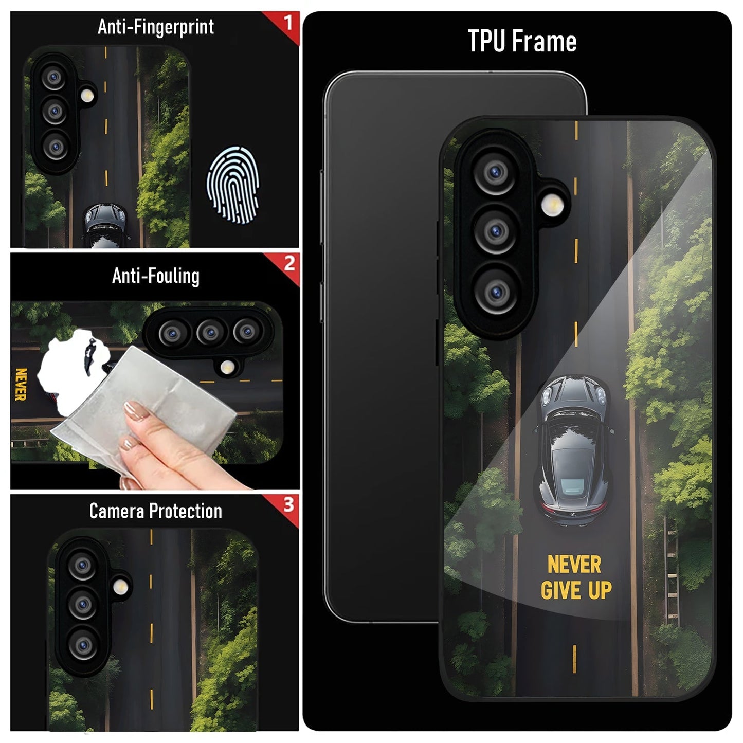 Samsung Galaxy A56 Premium Acrylic Shockproof Glass Back Case (Road Never Give Up)